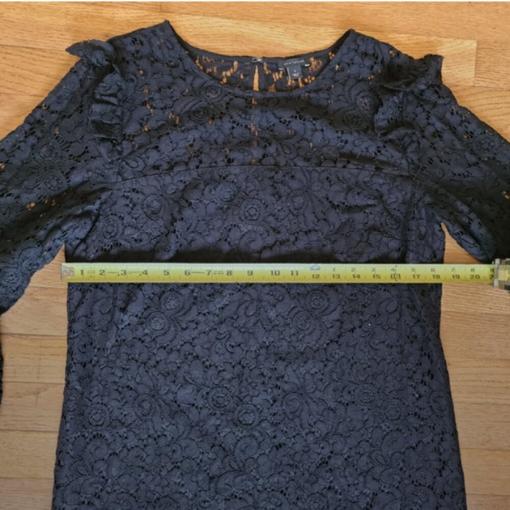 Ann Taylor Black Lace bell sleeve mini dress sheath dress 3/4 sleeve size 8 - Picture 12 of 12
